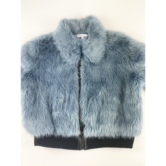 Express X Negin Mirsalehi Faux Fur Bomber Jacket Women’s Medium Blue - Picture 2 of 8